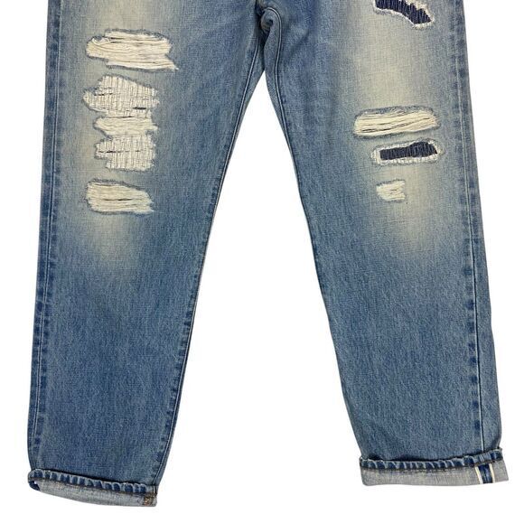 Point Sur Jeans Womens 30 Blue Distressed High Waisted Cropped Leg Selvedge NEW - Picture 4 of 16